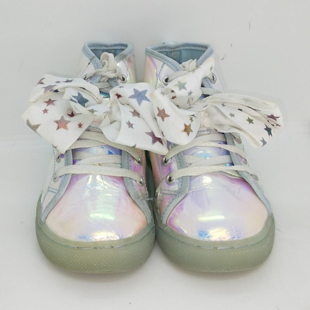 JoJo Siwa Designer Girls Pre-owned Translucent Silver w/Bow Sneakers - sz. 13 - Picture 2 of 5